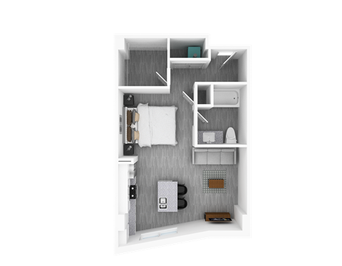 Floor plan for studio, 1 bath, 641 sqft